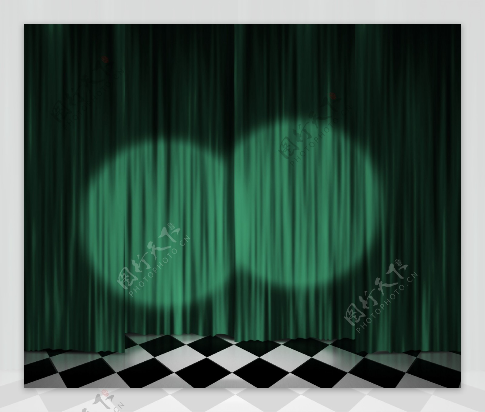 绿帘的聚光灯下舞台背景