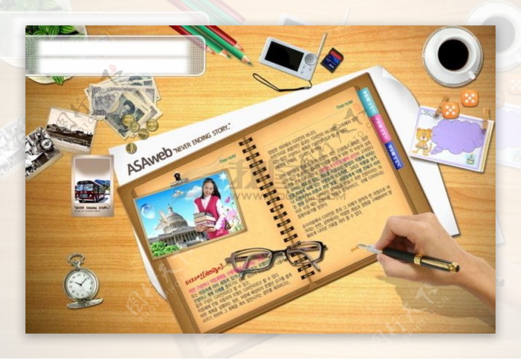 相机证件照片图片设计元素树叶绿叶桌面书签相册蝴蝶画笔psd分层素材源文件09韩国设计元素