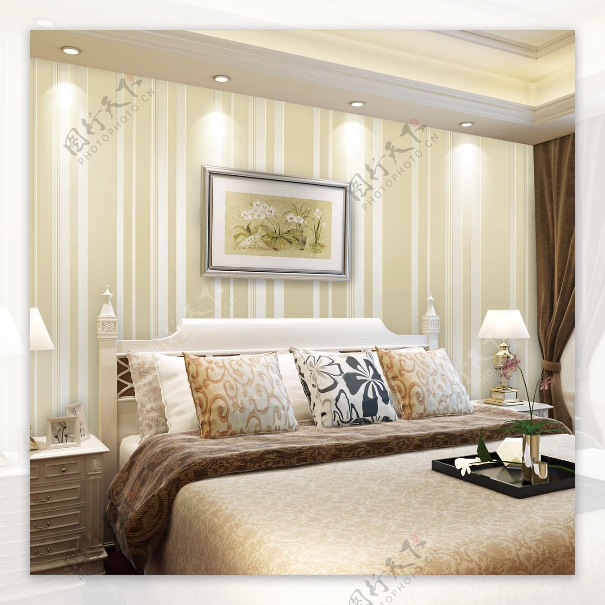 室内卧室暖色系立体墙纸设计