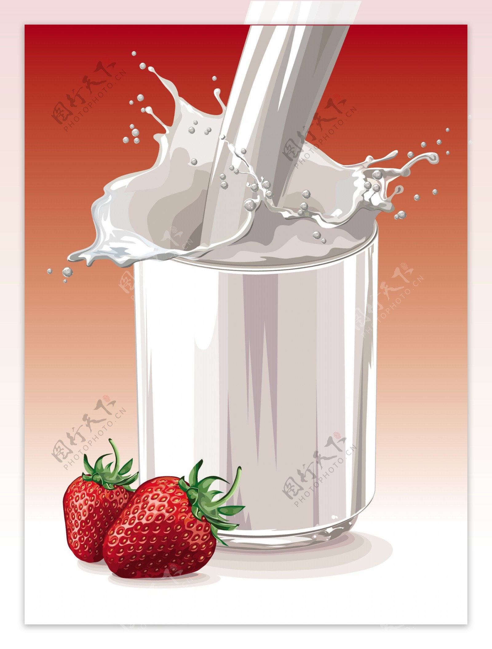 草莓与牛奶矢量素材