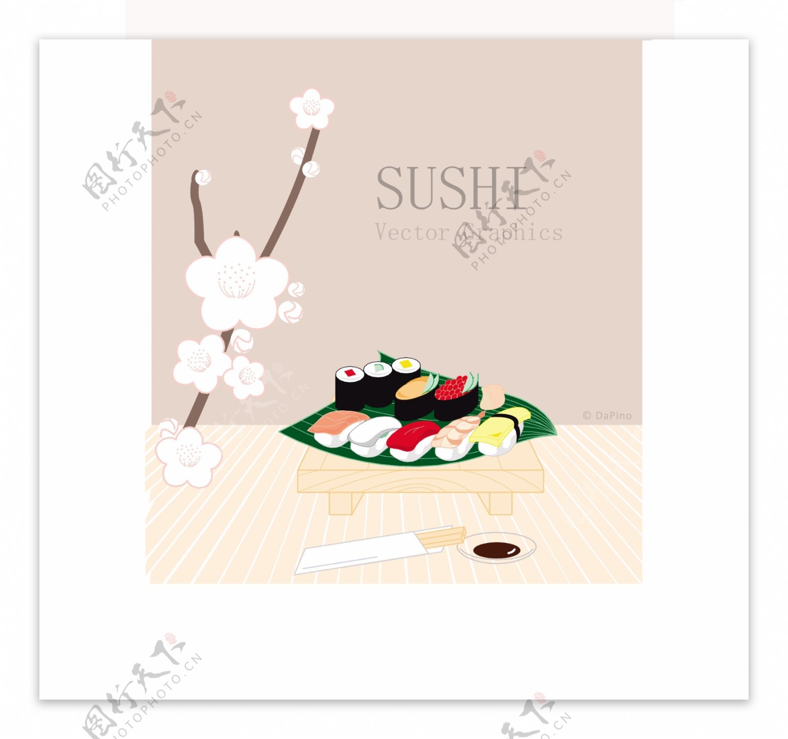 寿司和咖啡蛋糕设计矢量