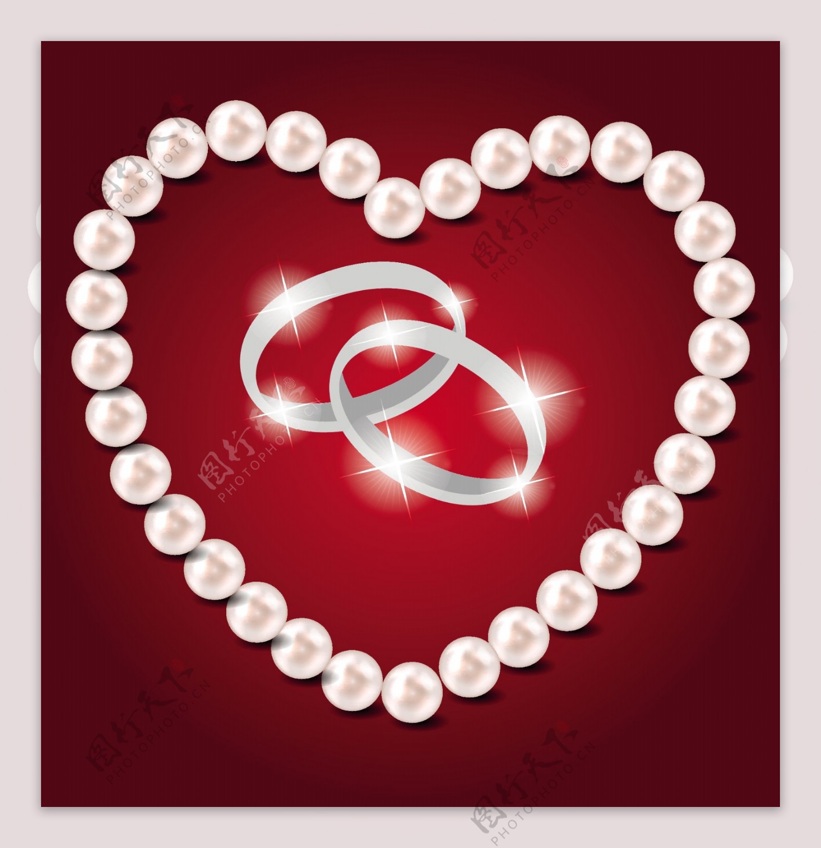 珍珠的心和结婚戒指矢量01