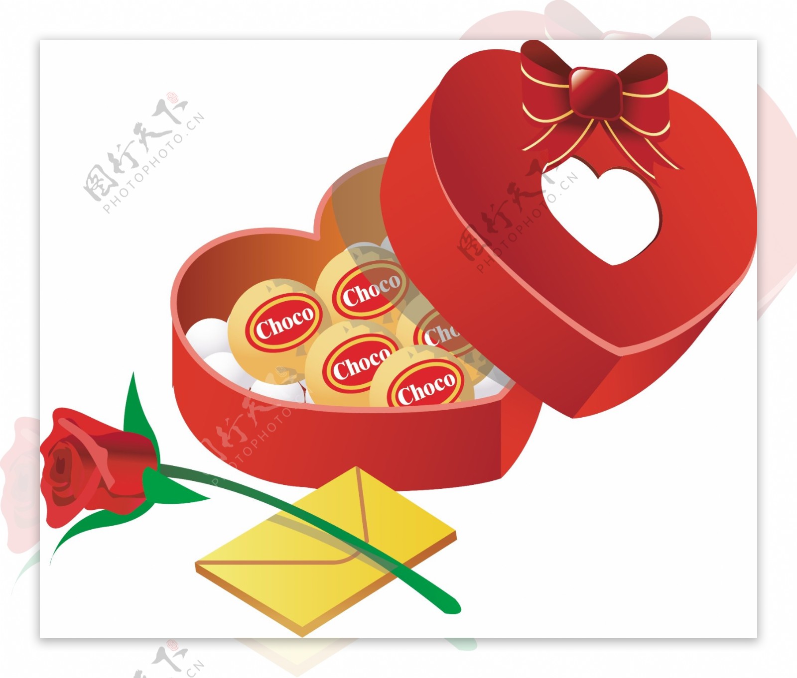 韩国情人节玫瑰花心形礼盒AI矢量图