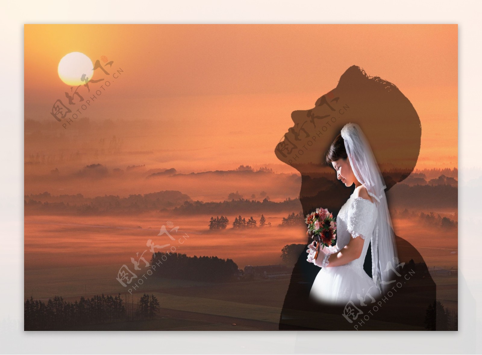 新娘夕阳图片