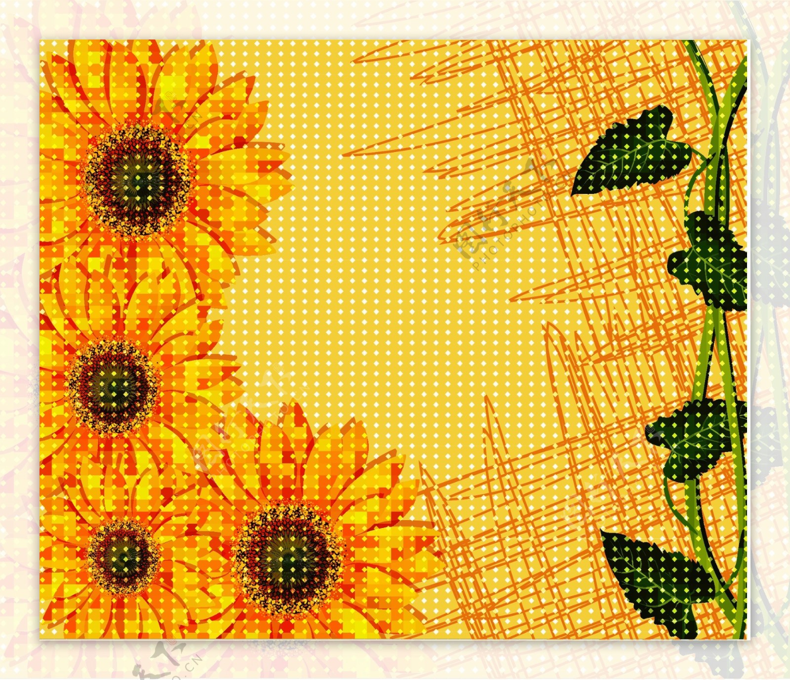 向日葵黄色蝴蝶留言板网格背景