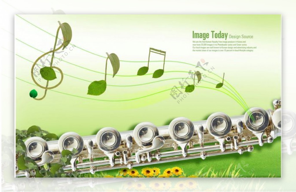 长笛乐器与音符创意设计PSD分层素材