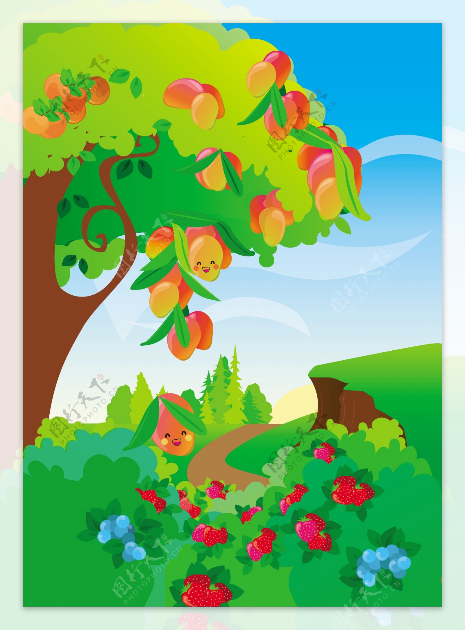 卡通水果树风景图图片