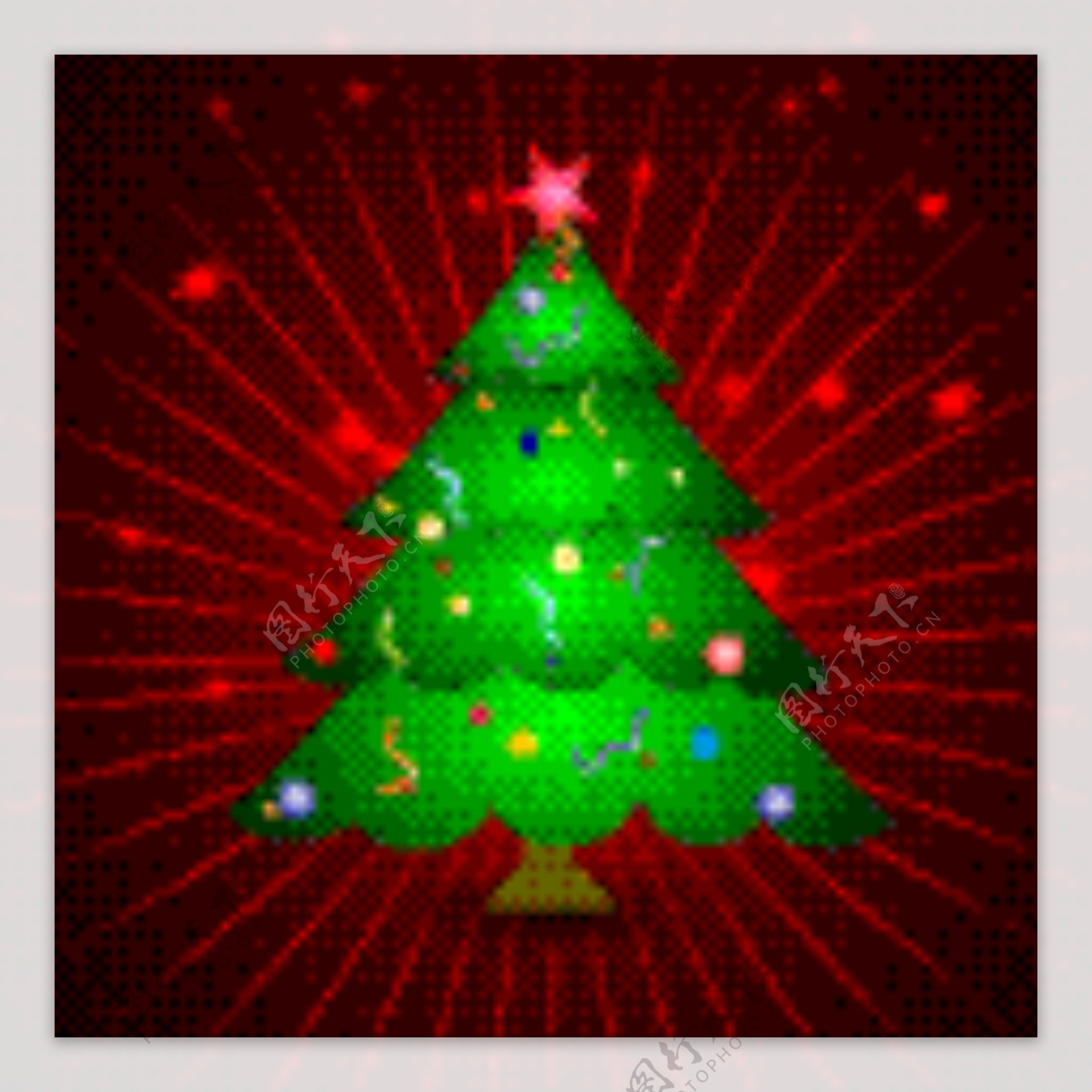 圣诞贺卡或礼品卡和圣诞树上的红色射线背景