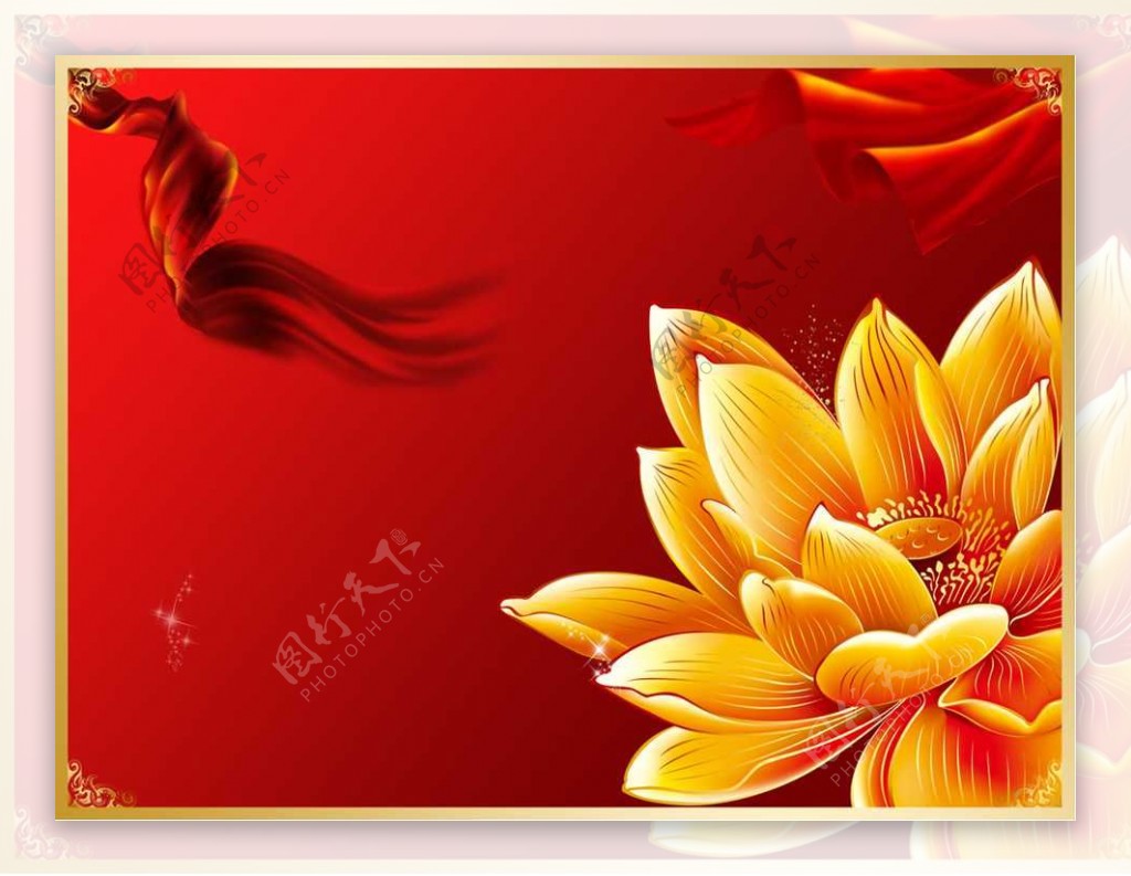 荷花中国红植物PPT模板