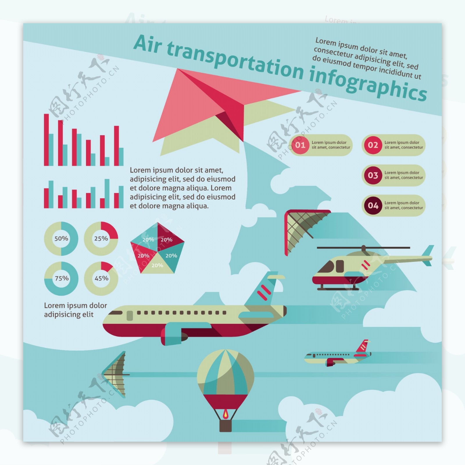 创意航空运输商务信息图矢量素材