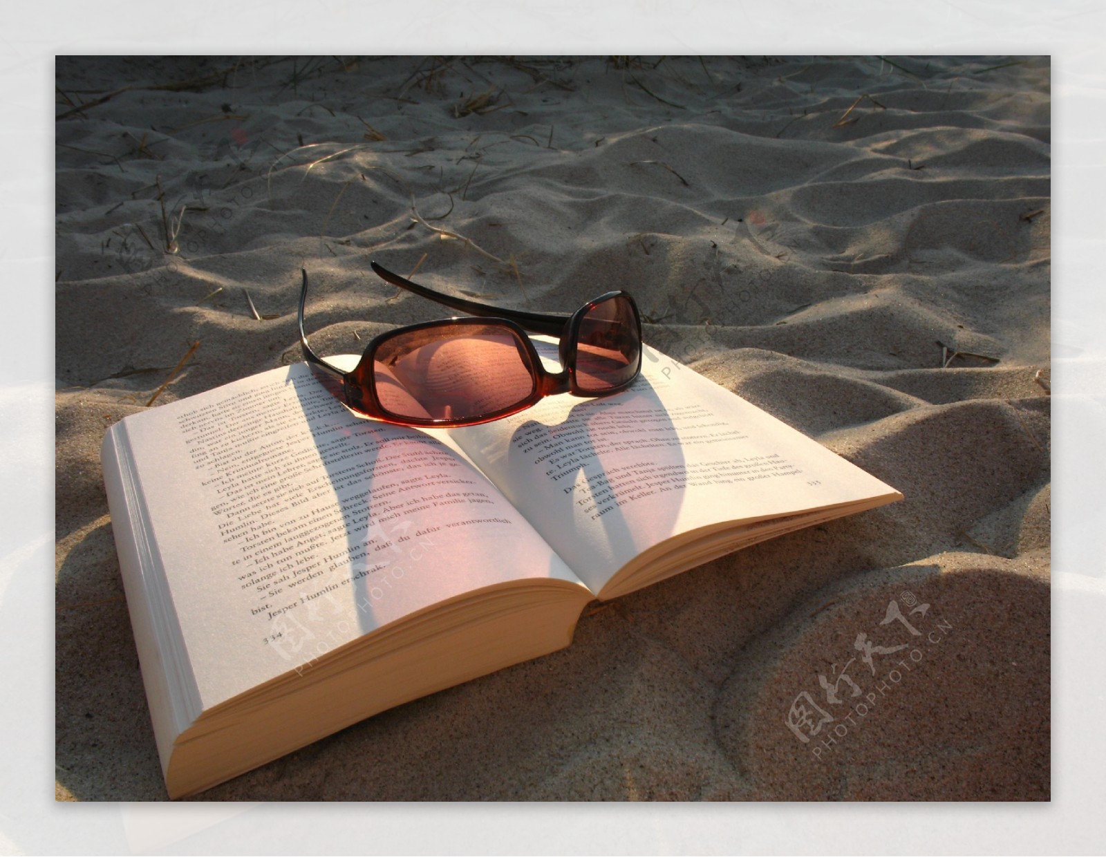 沙滩眼镜和书图片