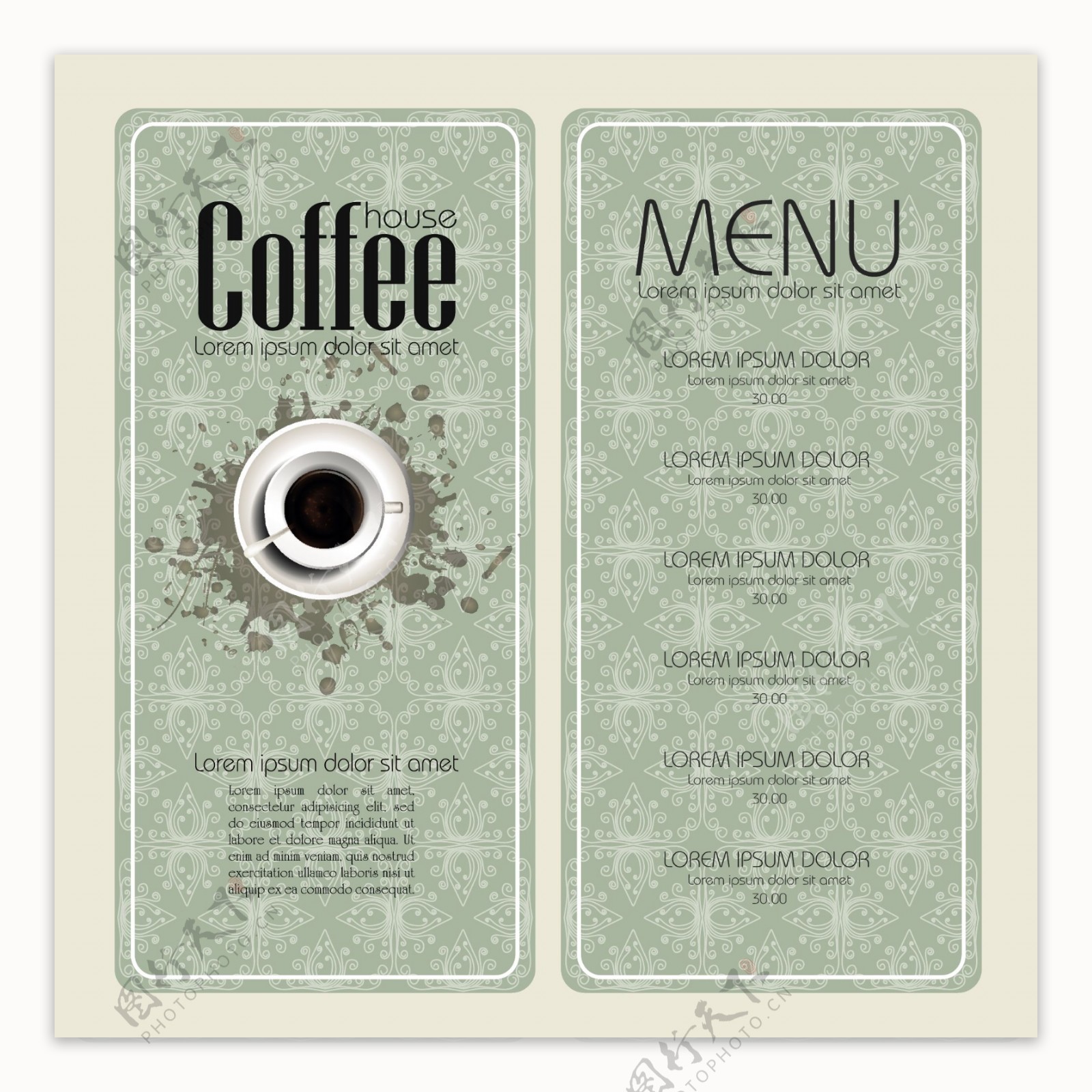 欧式花纹咖啡菜单图片