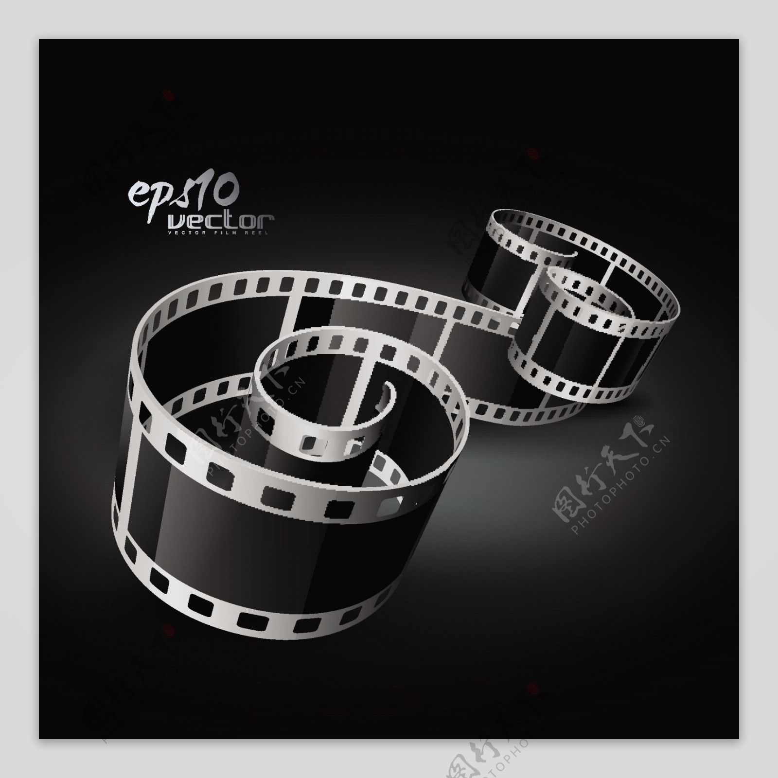 黑白3D电影胶卷矢量素材