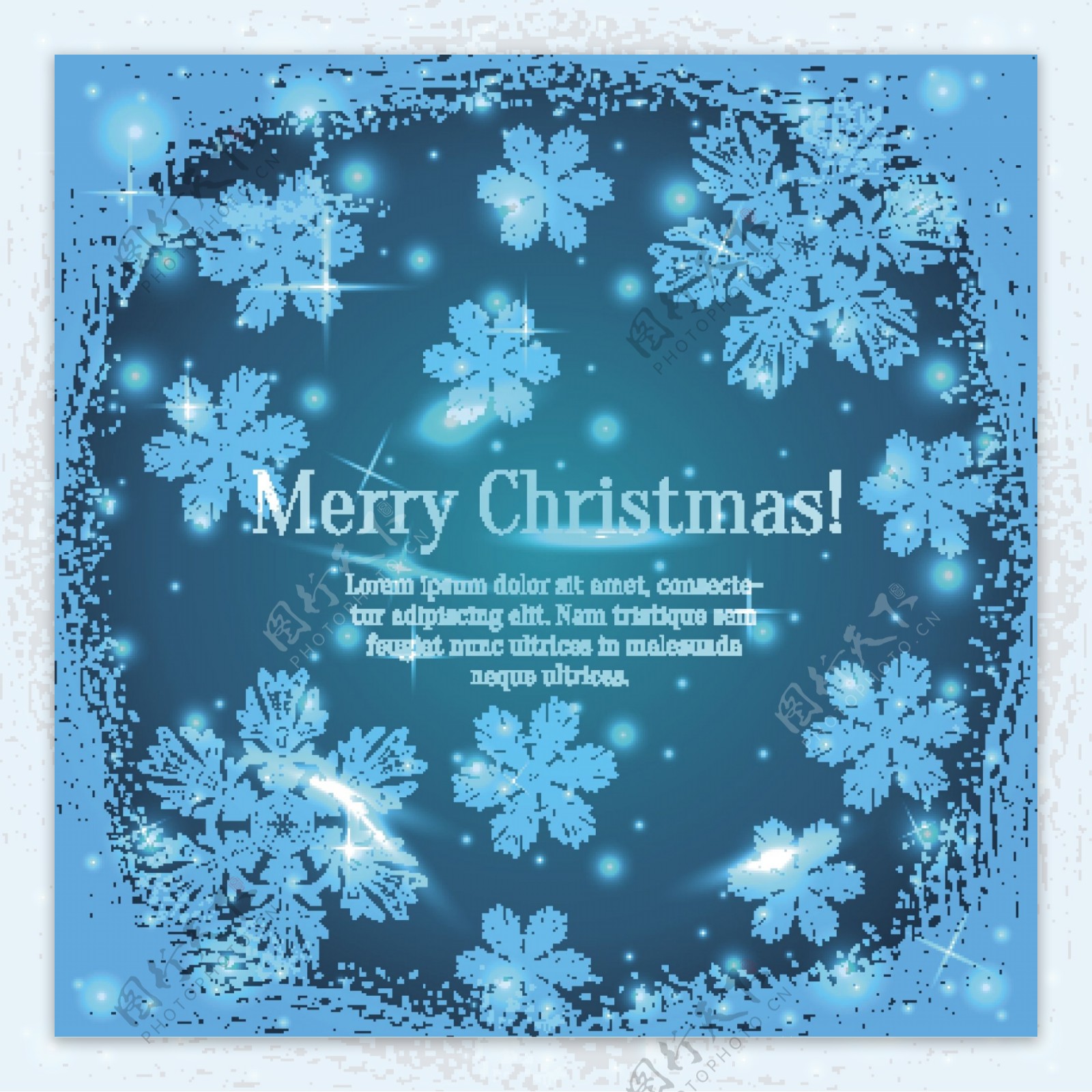 蓝色圣诞水晶挂饰雪花背景矢量图