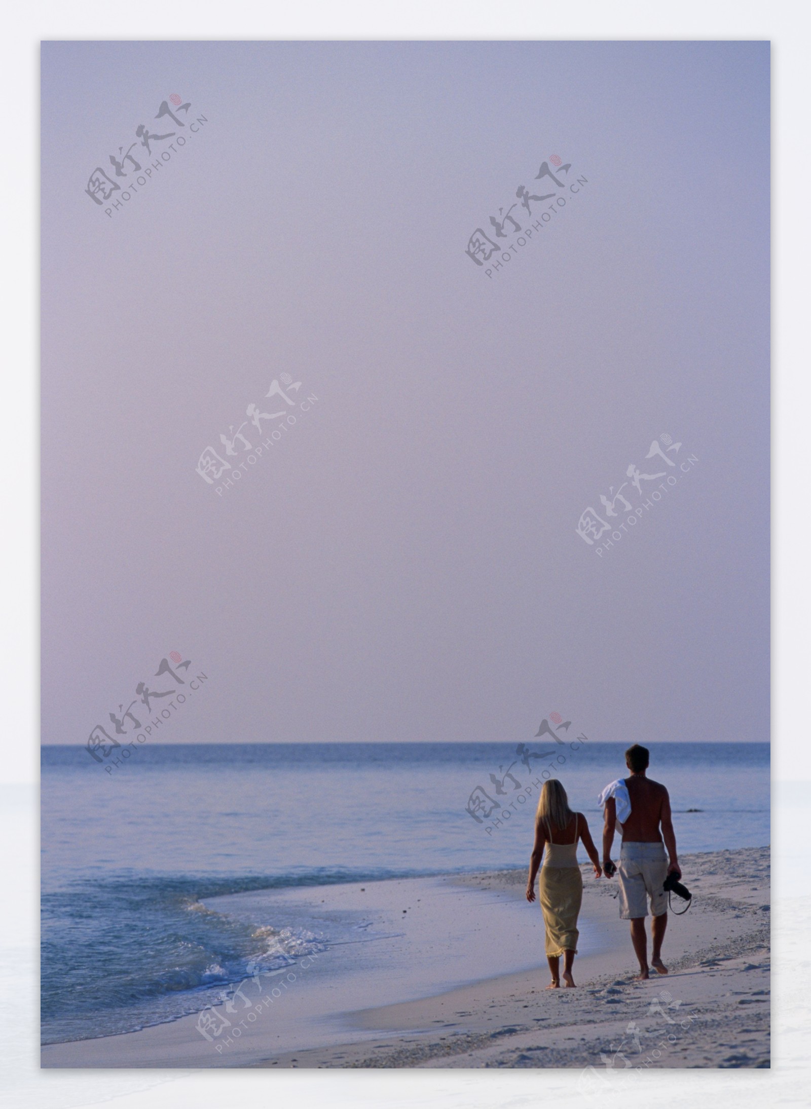 海滩情侣背影图片