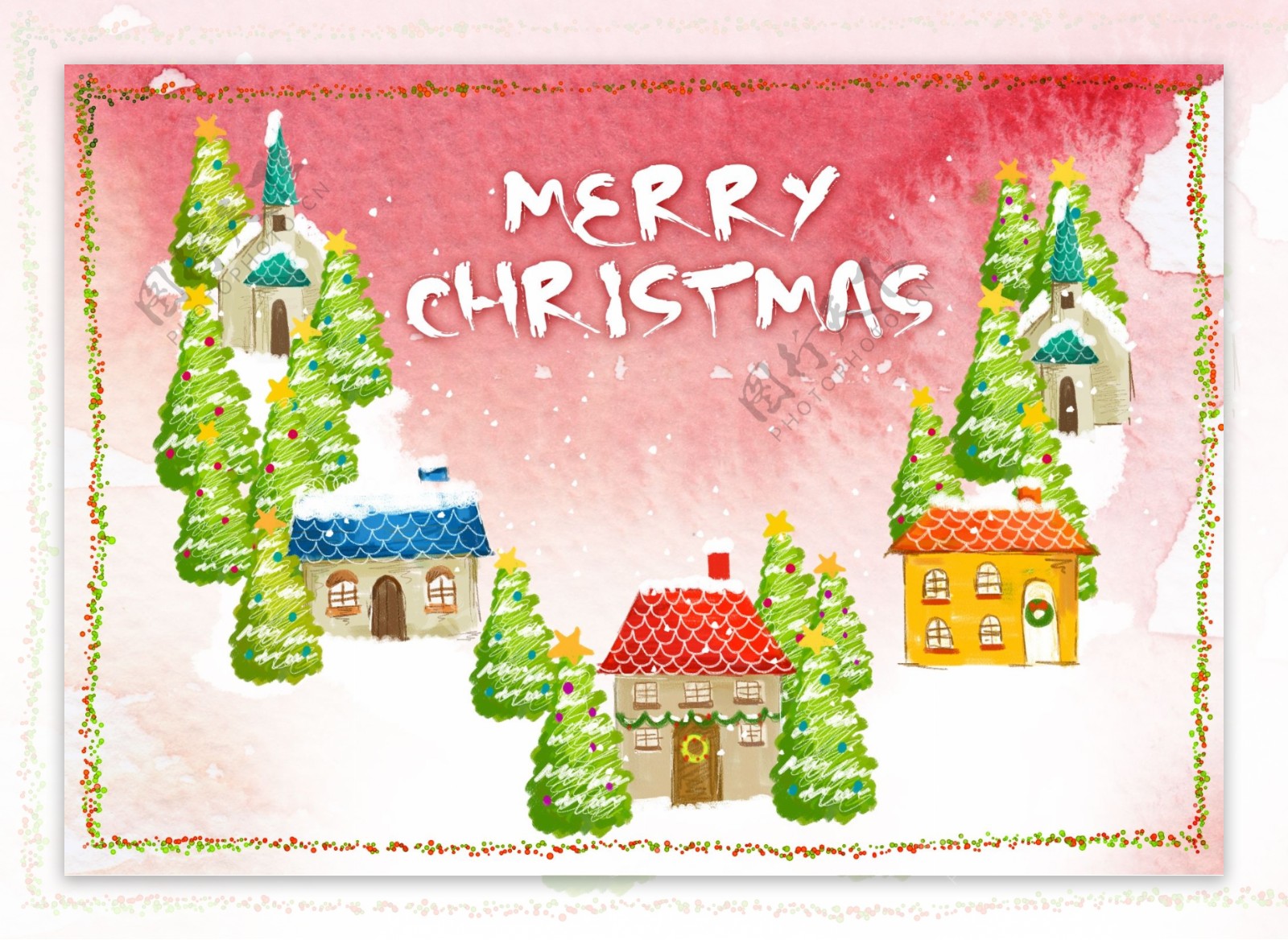 HanMaker韩国设计素材库背景图案花纹圣诞圣诞树房子