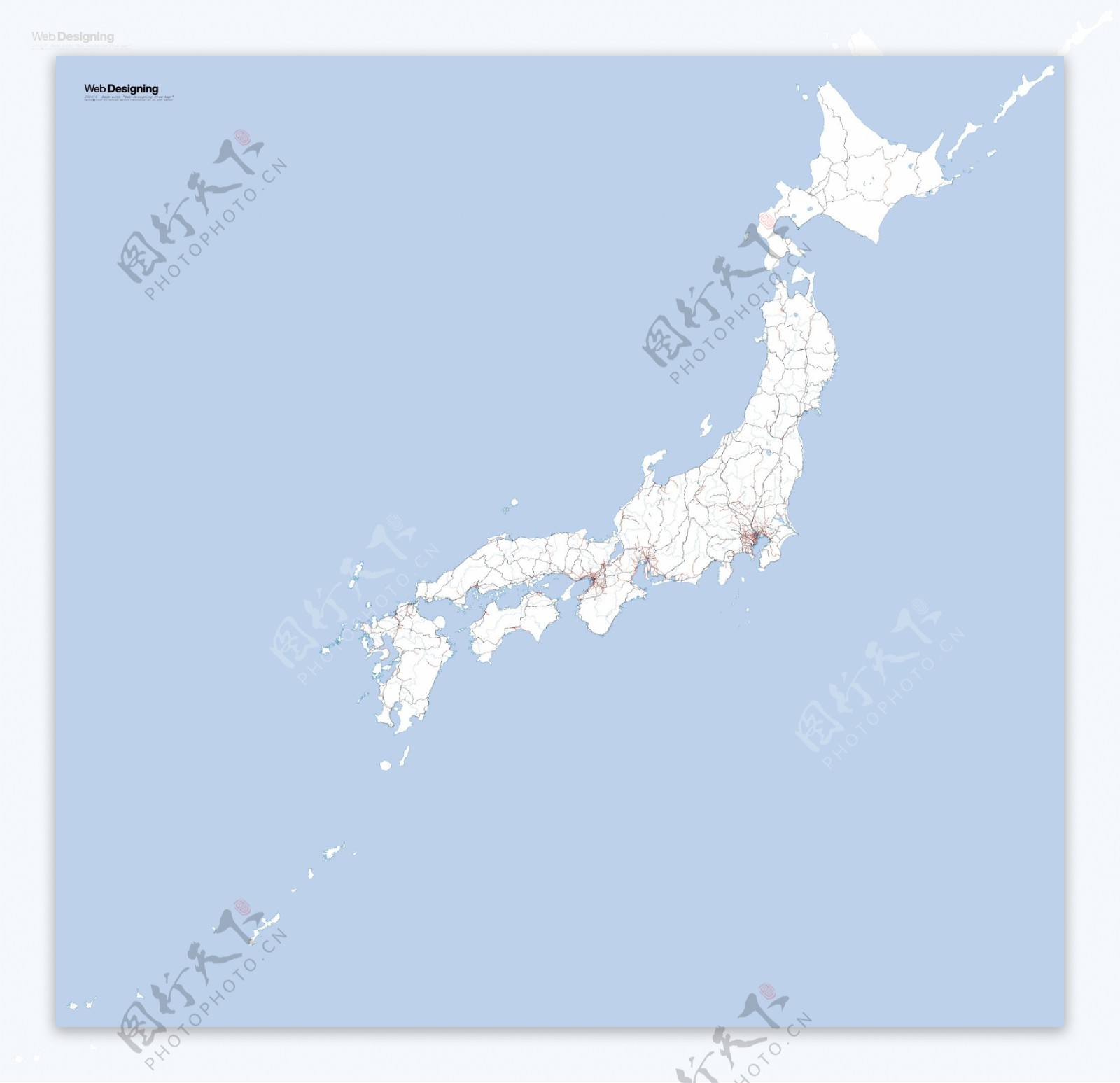 日本的铁路网络地图矢量素材