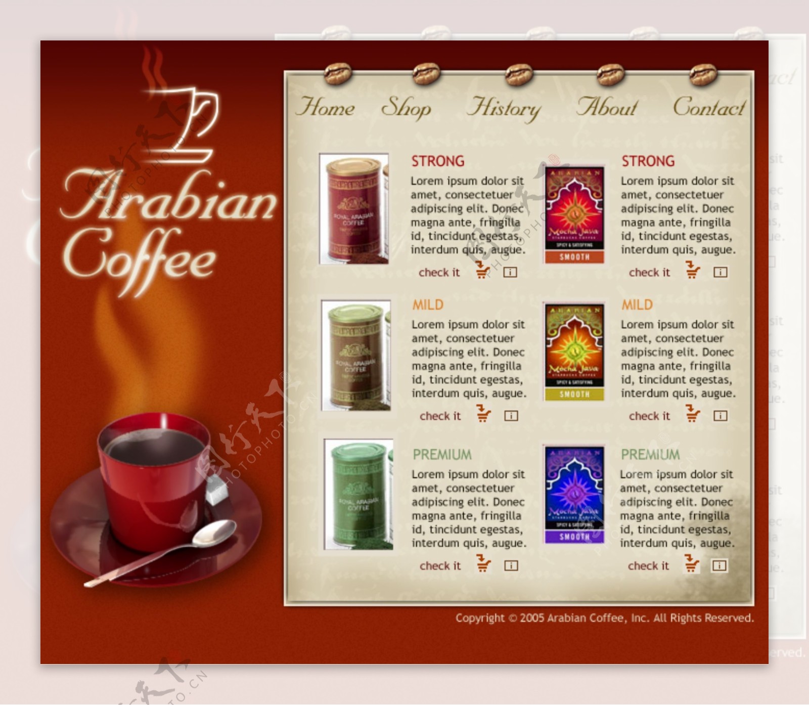 美食餐厅网页模版psd分层素材红色咖啡图片