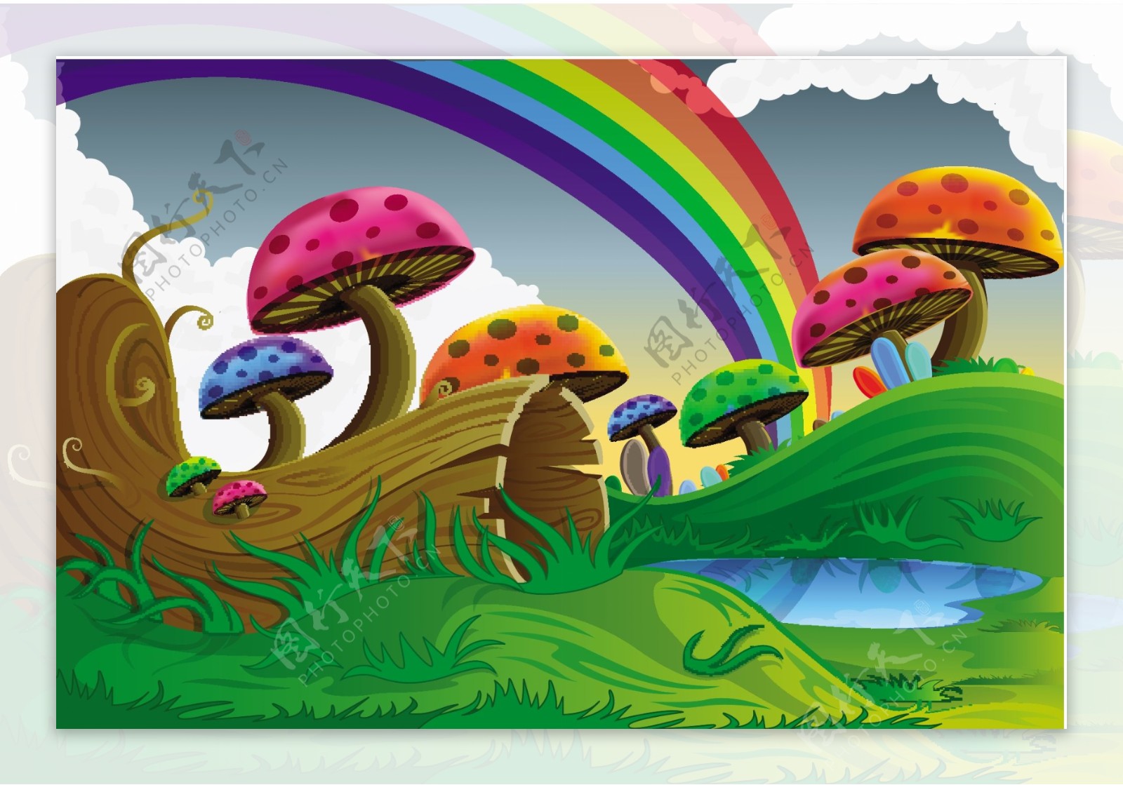 彩虹蘑菇矢量图