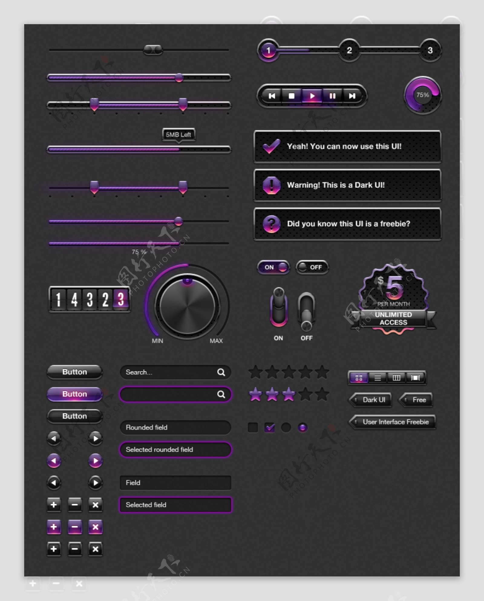 紫色网页UI装饰元件PSD源文件
