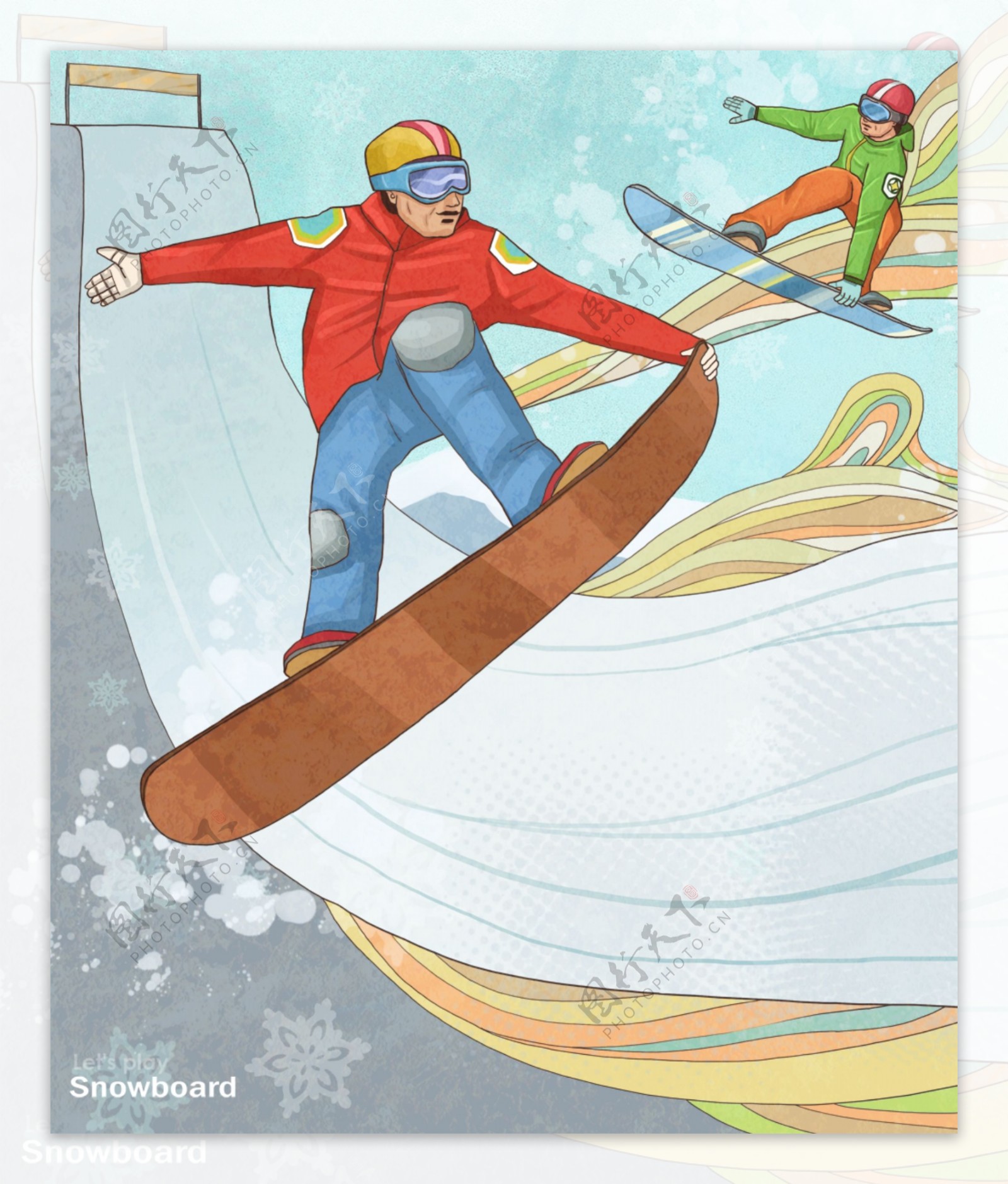 漫画滑雪运动图片