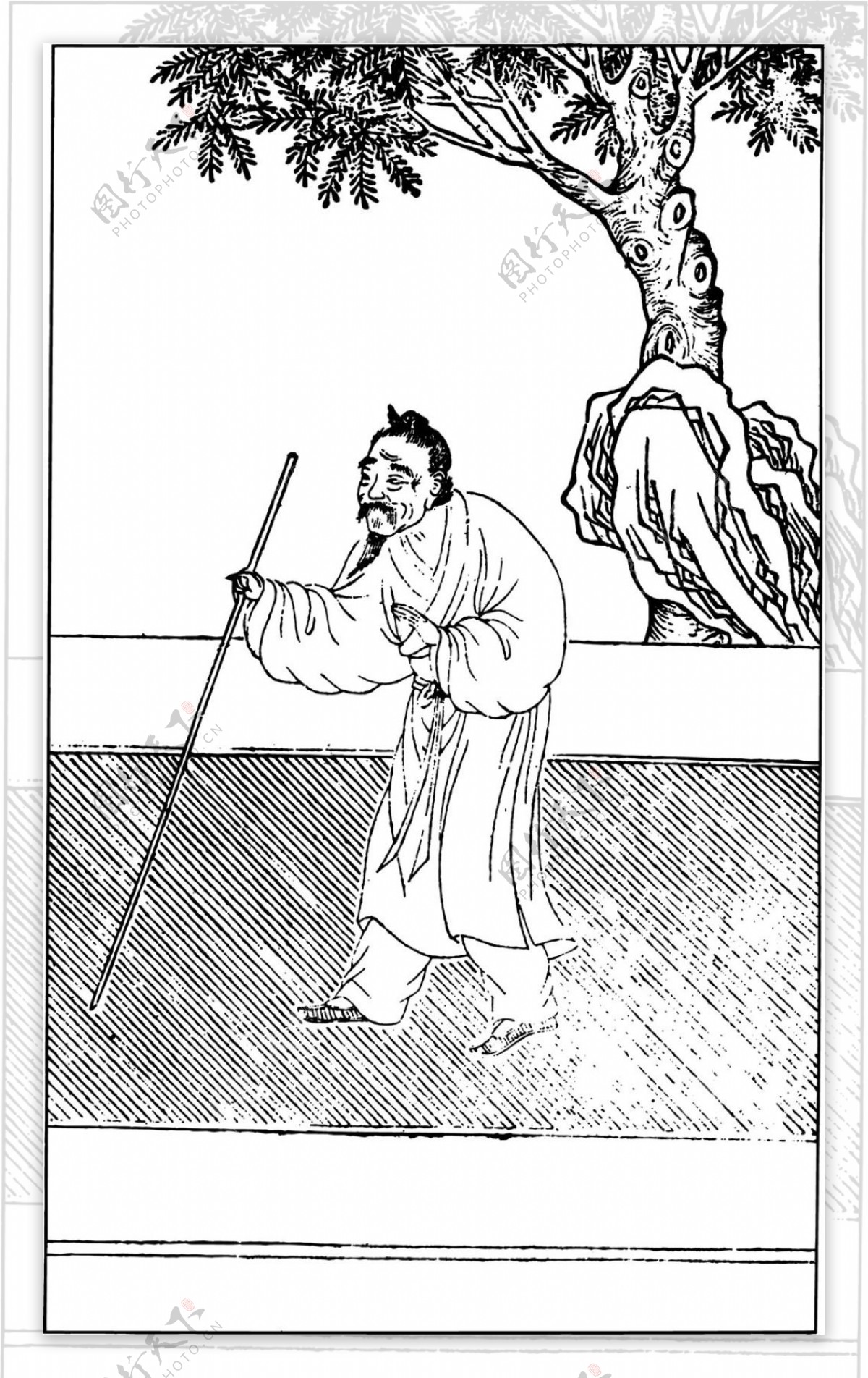 中国风古人物生活线稿插画素材