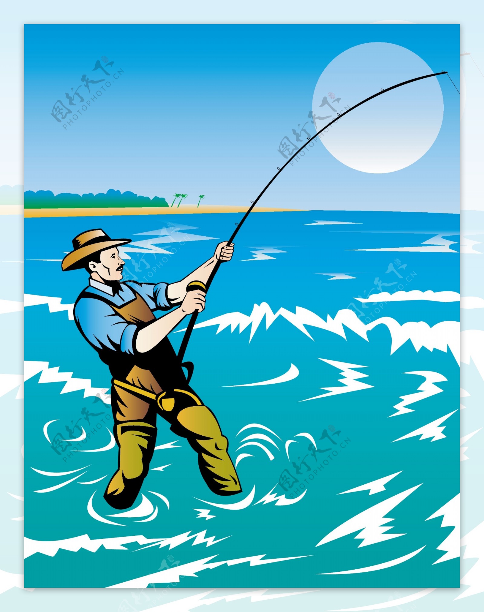 设计矢量渔民在海里钓鱼