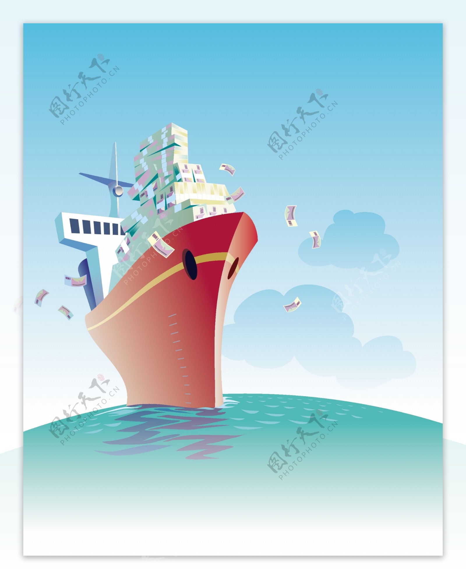 商业插画船主题矢量素材矢量插图船巡航舰