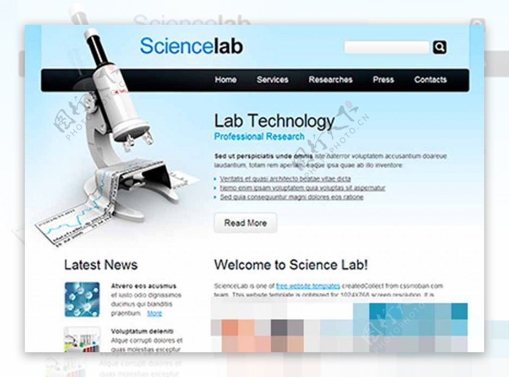 蓝色渐变医学科学实验室网站模板