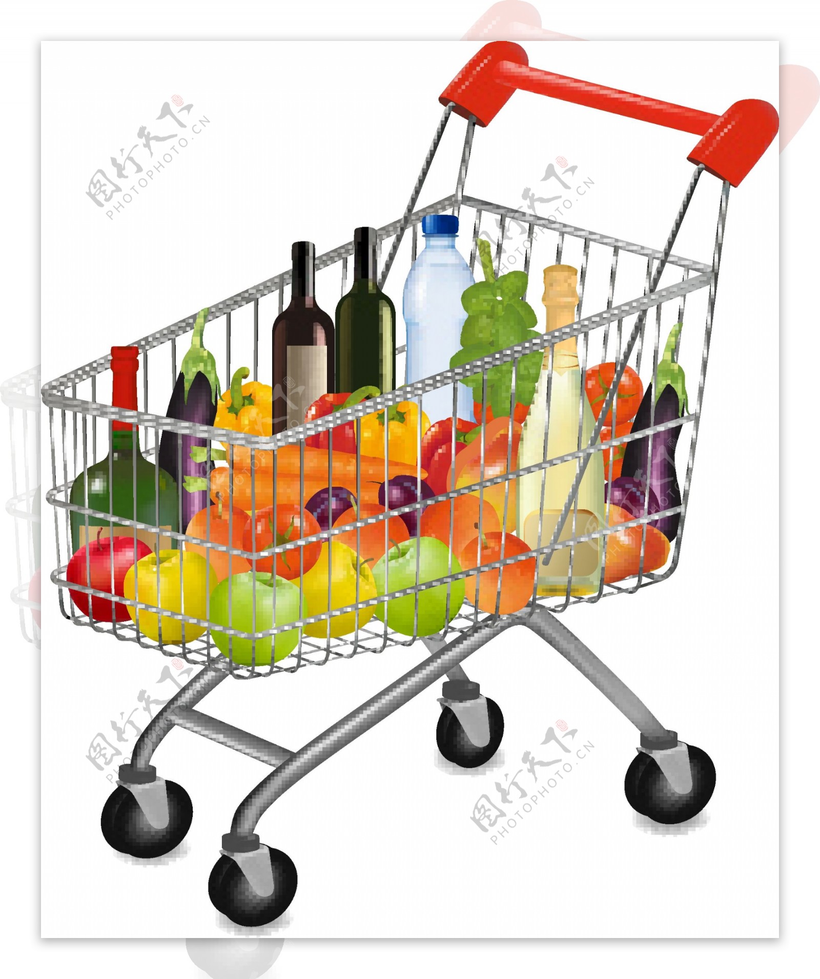 生鲜超市商品购物车设计矢量素