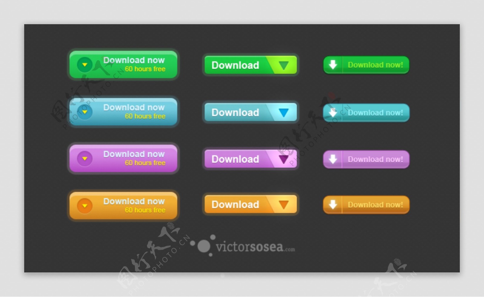 惊人的现代Web界面按钮设置PSD