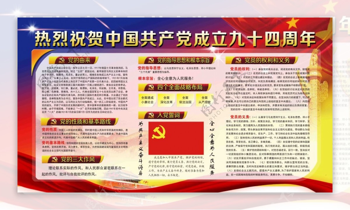热烈祝贺中国共产党成立94周年展板