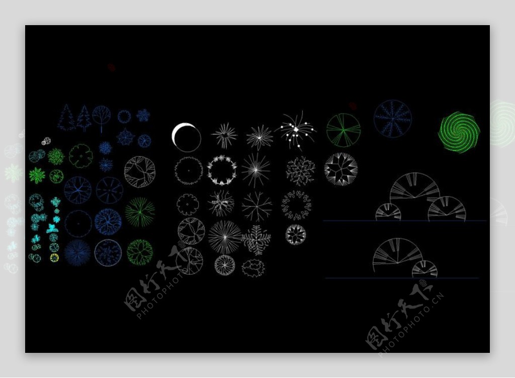 园林景观建筑植物绿化cad平面图库