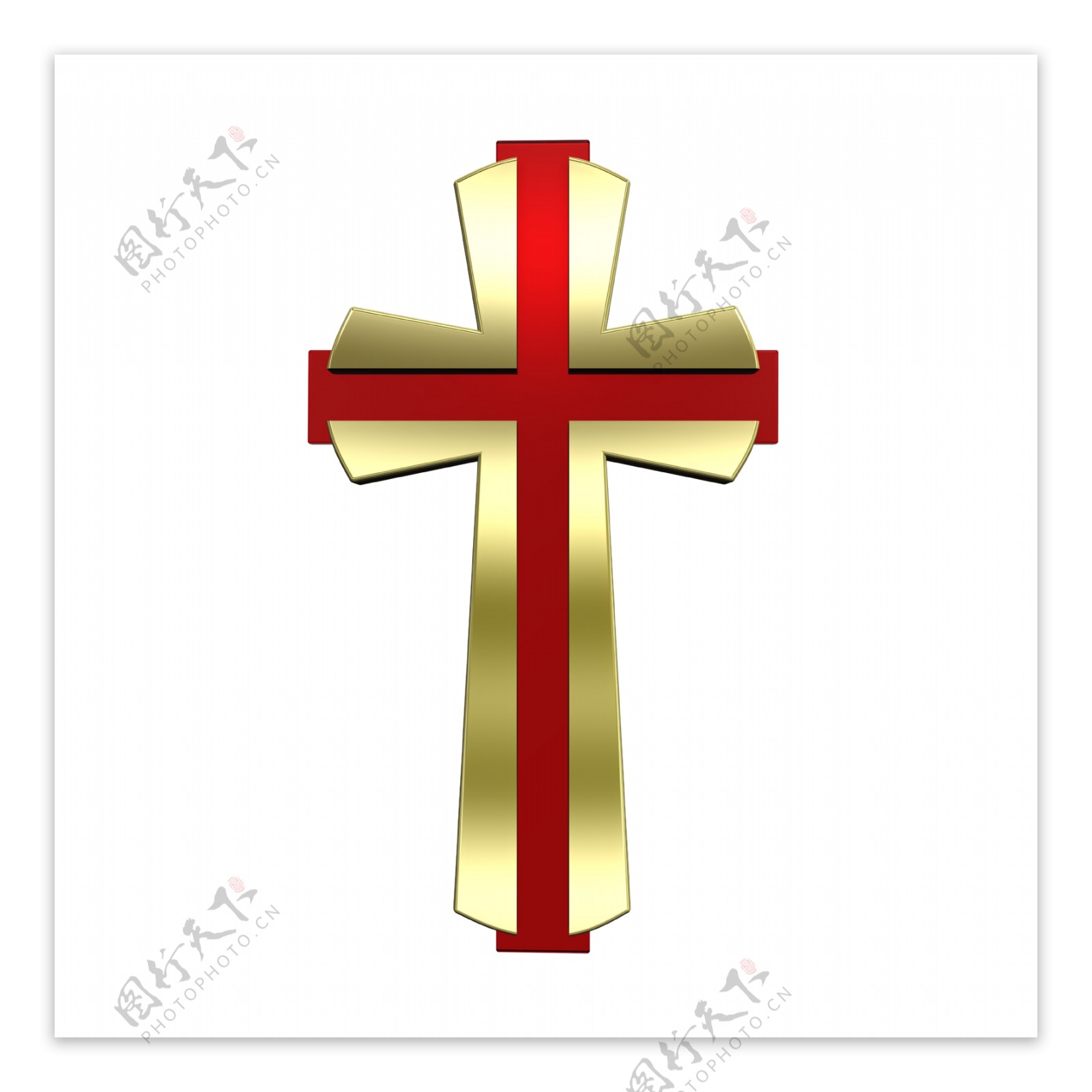 红宝石的金框教的十字架的白色隔离