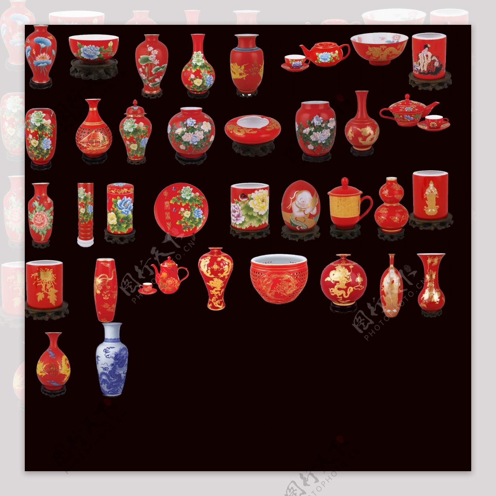 值得一看的漂亮中国红瓷器抠图大集合高像素下载