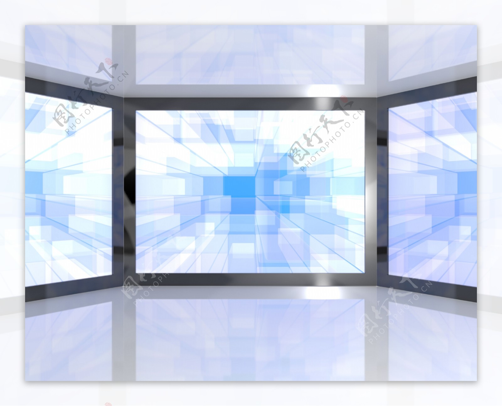 蓝色的大电视显示器壁挂式高清晰度电视或高清电视的代表