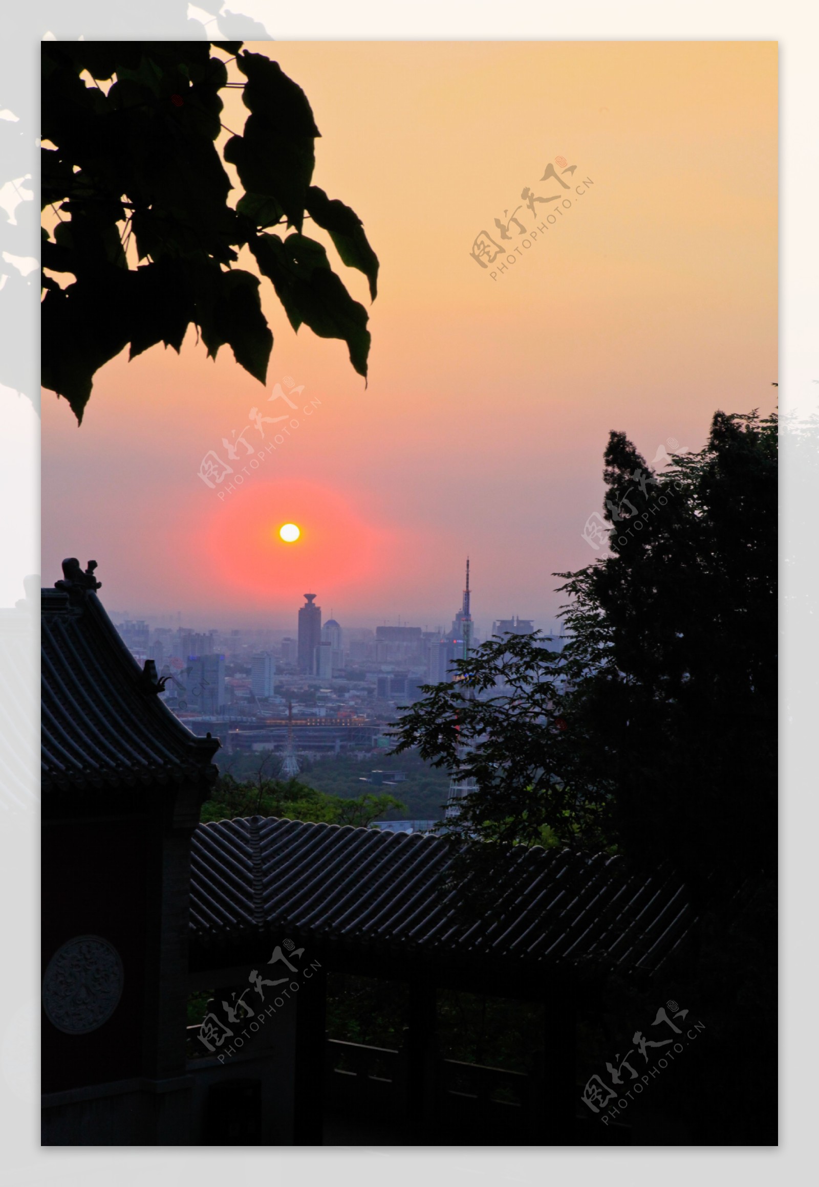 济南城市傍晚夕阳鸟瞰图图片