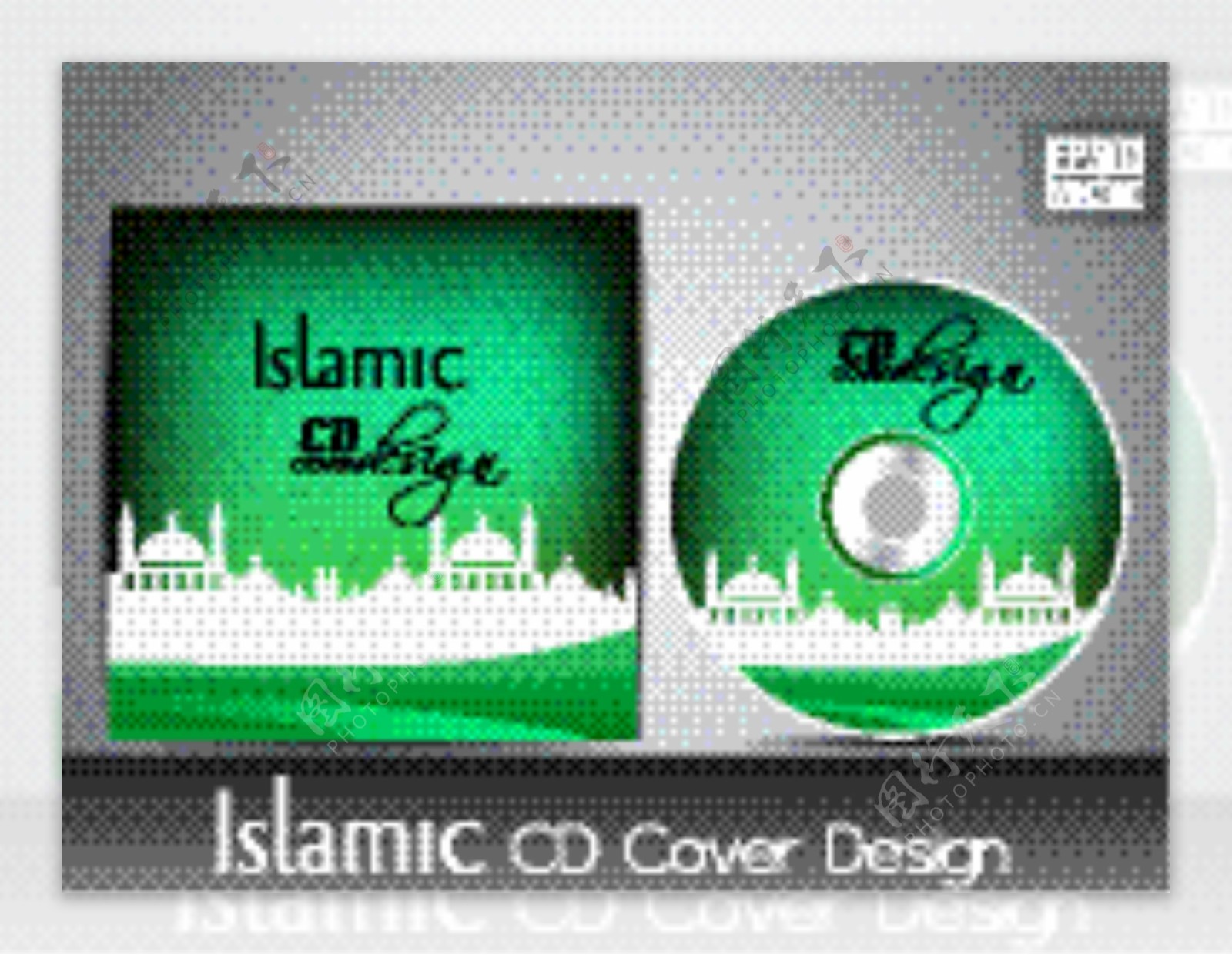 伊斯兰传单或小册子和盖清真寺清真寺的轮廓波和庸俗的影响绿色设计EPS10