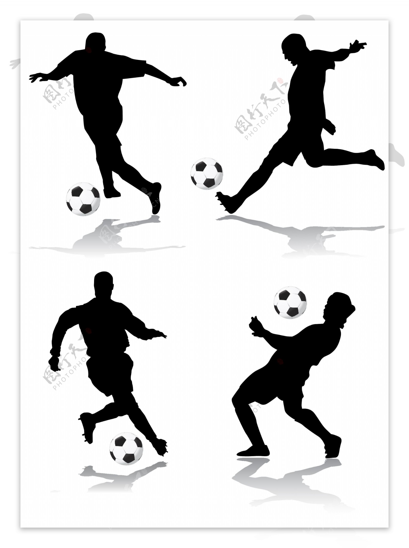 4款足球运球动作剪影矢量素材