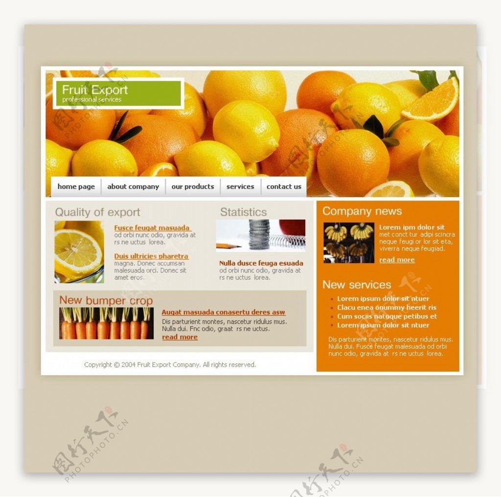 橙色橘子网页psd模板