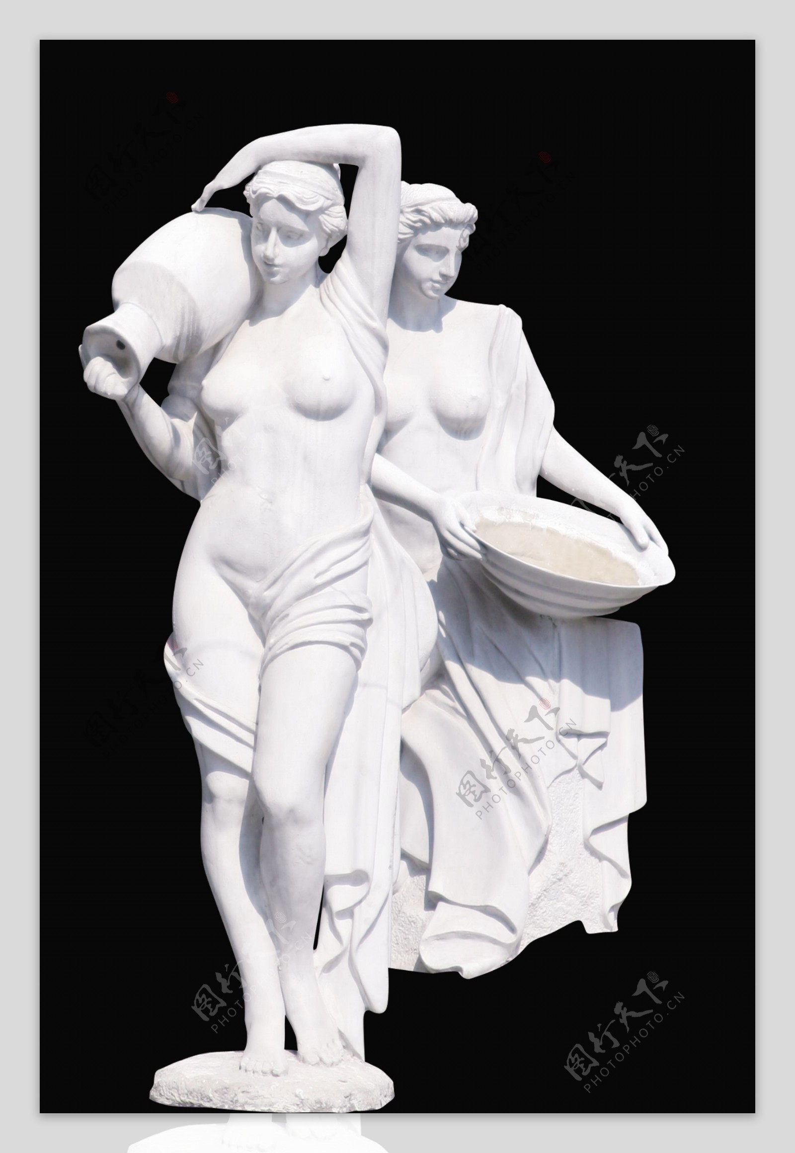 两个打水的女人雕塑psd素材