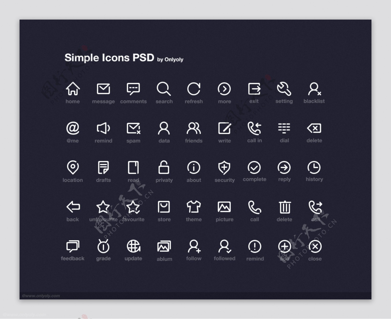 一组简洁粗线框风格常用icon图标集psd下载