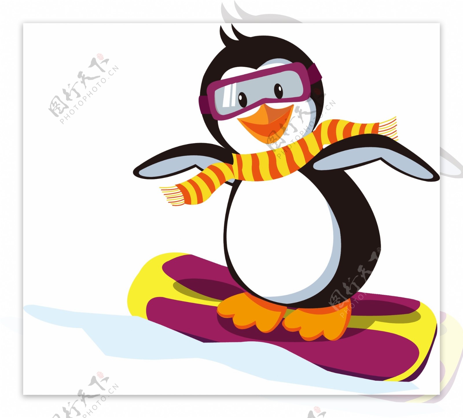 滑雪卡通企鹅矢量素材