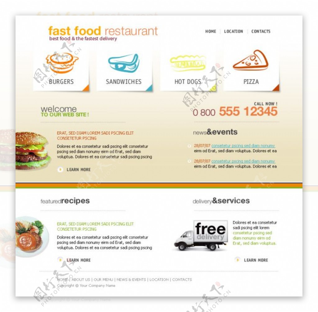 快餐食品网站psd模板