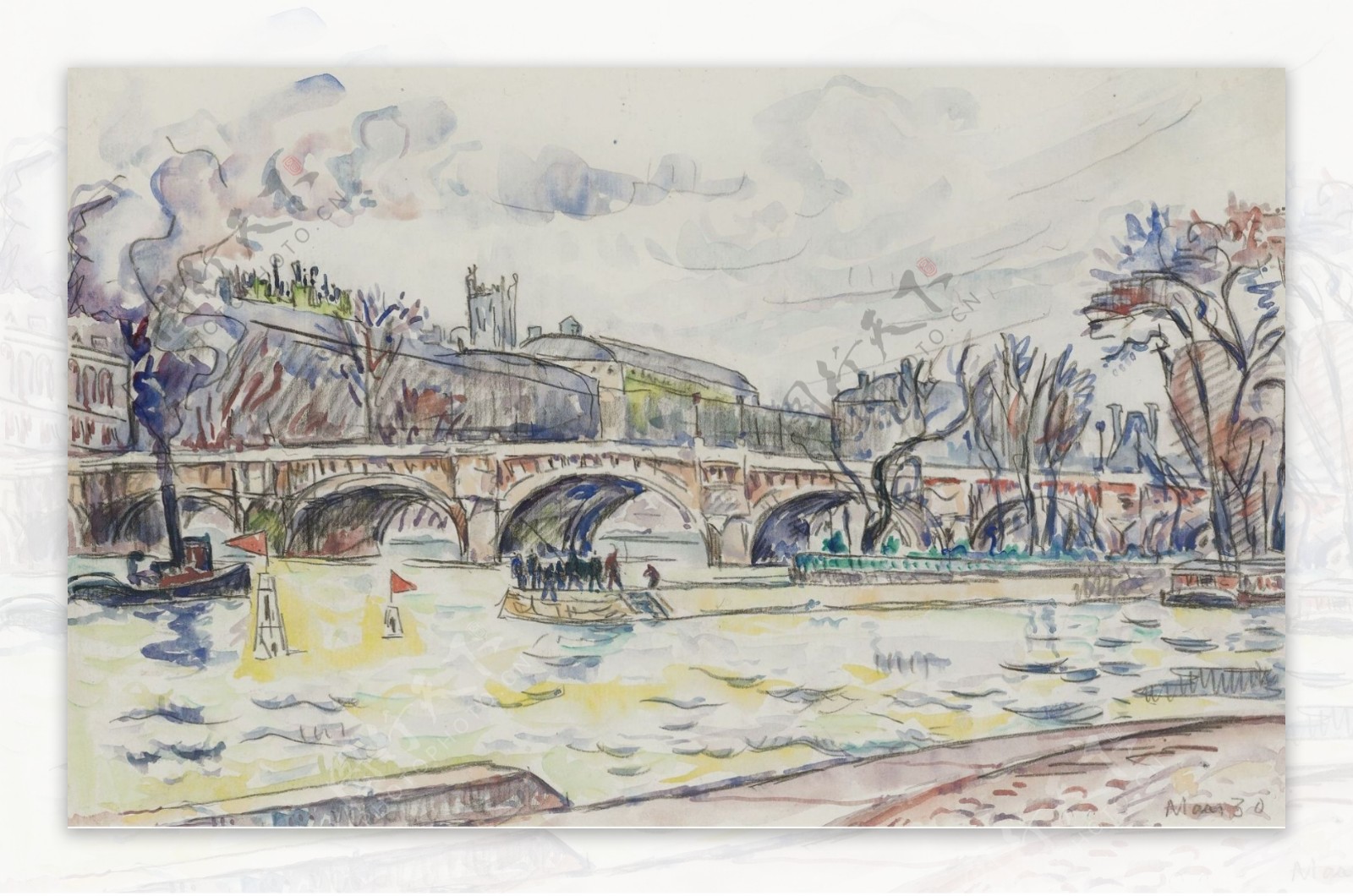 PaulSignacLePontNeufParis1930大师画家风景画静物油画建筑油画装饰画