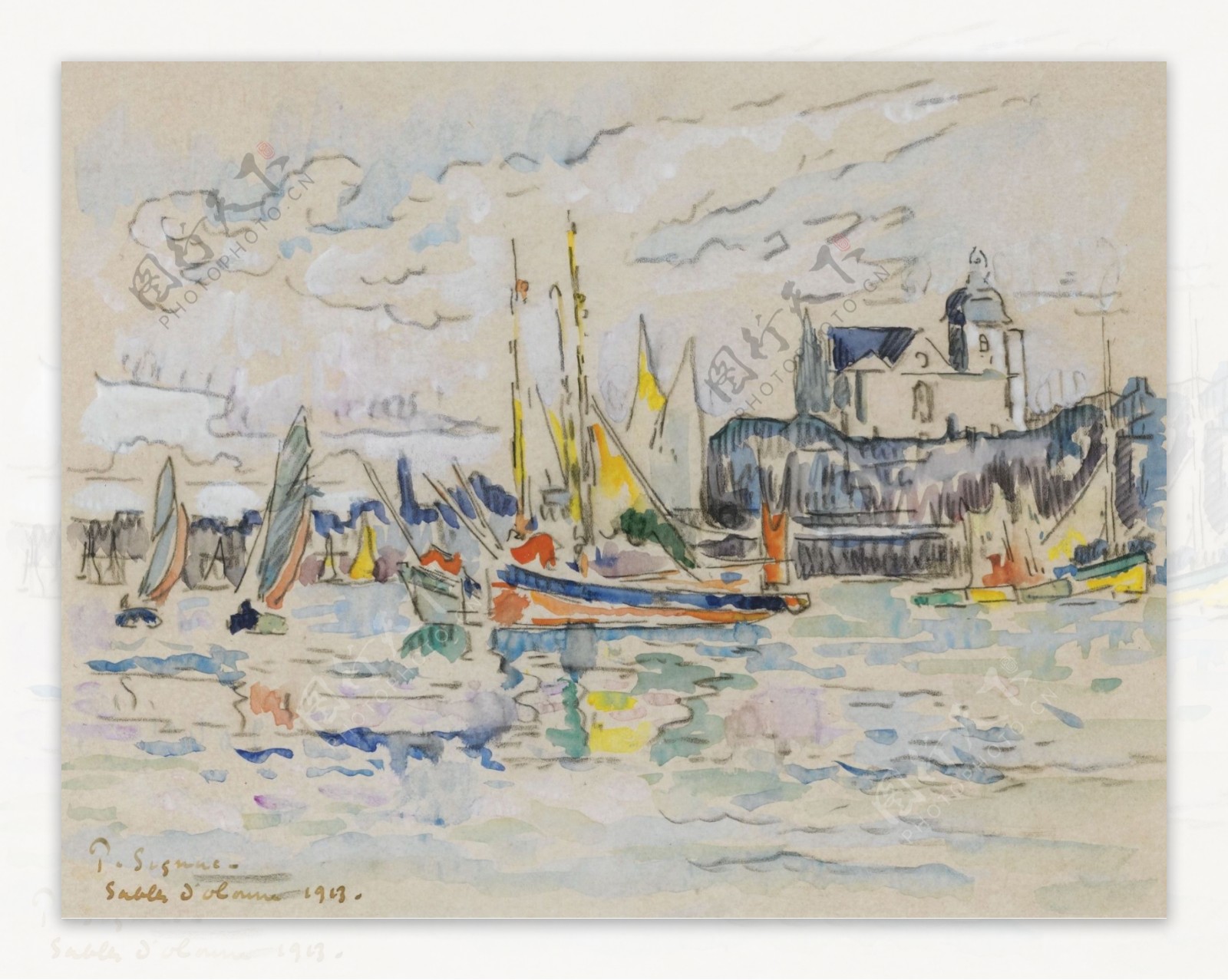 PaulSignacViewofthePortofSablesdOlonne1913大师画家风景画静物油画建筑油画装饰画