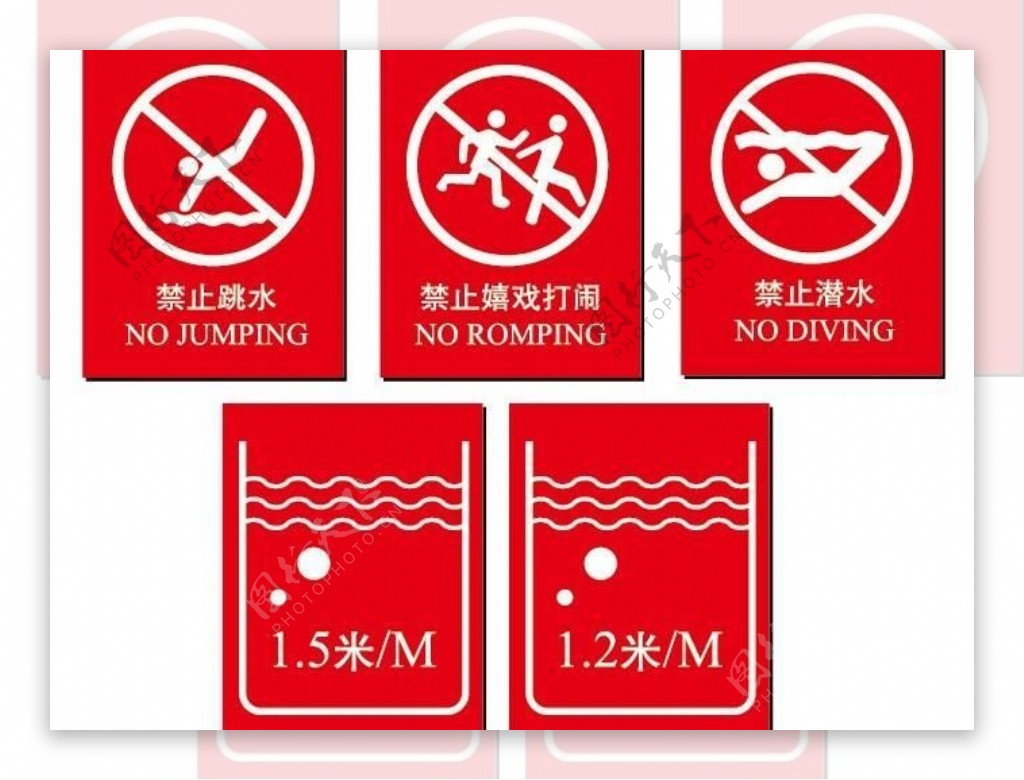 游泳池禁止标识矢量图片