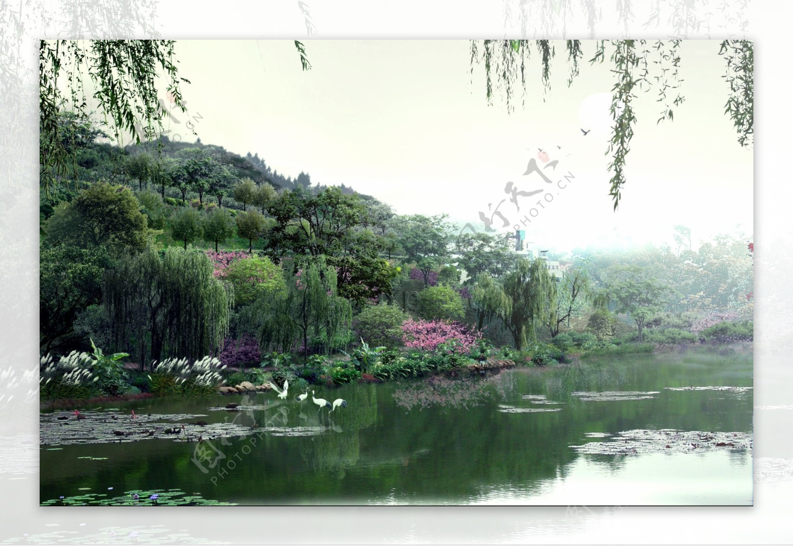 生态湖岸亮丽风景广告设计素材图片