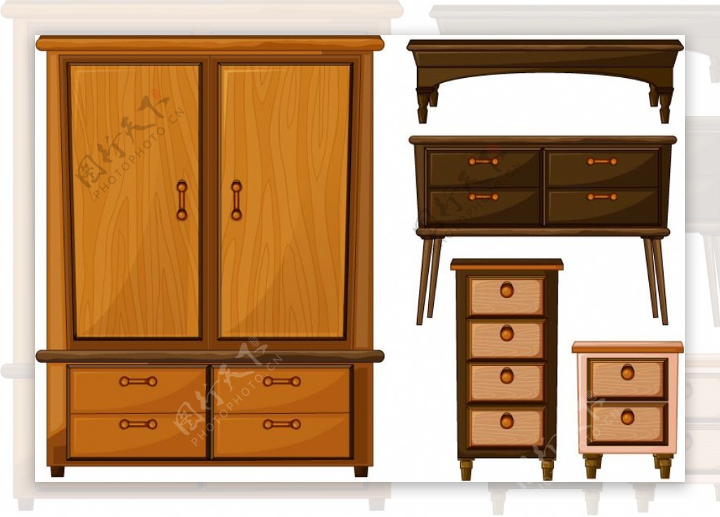 木质衣柜和抽屉柜矢量素材