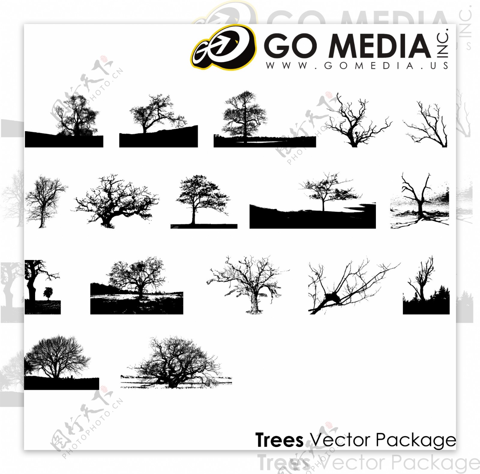 GoMedia出品的树木剪影矢量素材